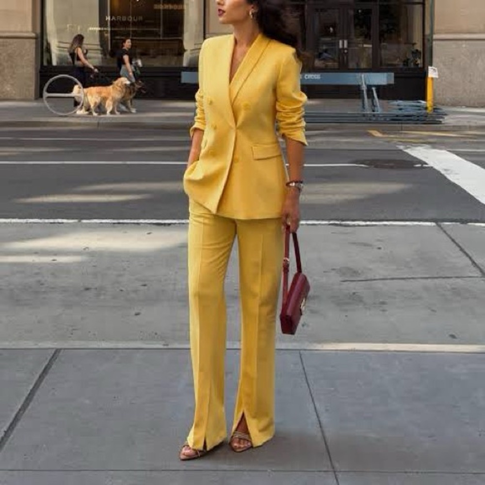ZW COLLECTION FLARE PANTS WITH SIDE VENTS PASTEL YELLOW